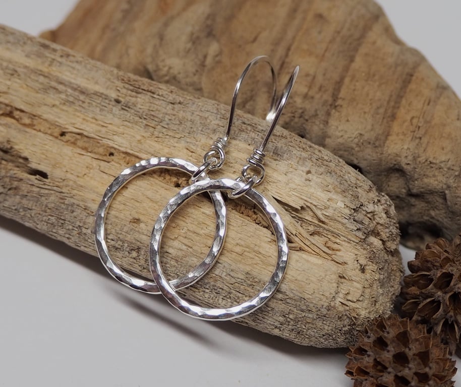 Argentium silver hammered hoop earrings