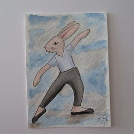 ACEO Bunny Rabbit Ballerina Ballet Dancing Bunny Rabbit Original Painting 024