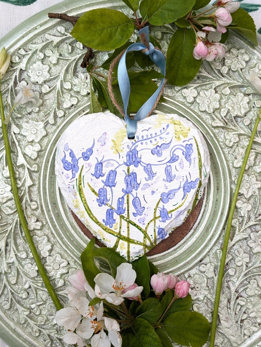 Bluebell hand-painted slate heart ornament