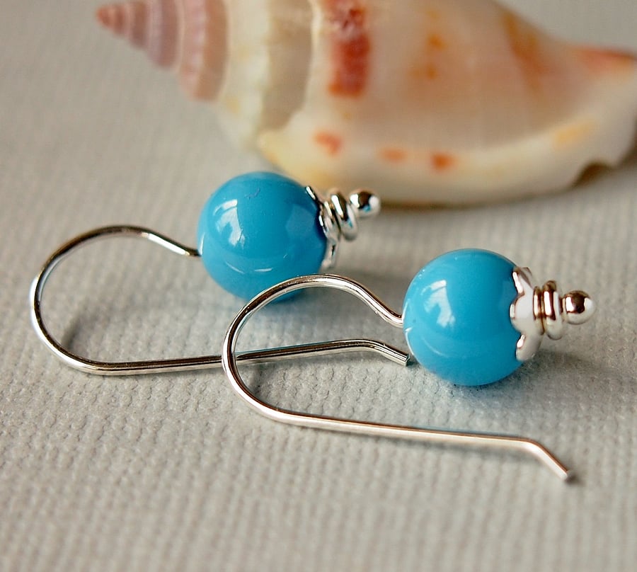 Turquoise Pearl Earrings - Sterling Silver