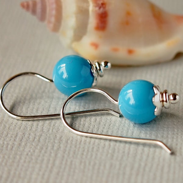 Turquoise Pearl Earrings - Sterling Silver