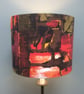 Abstract 50s Barkcloth Orange and Olive MID CENTURY VIntage fabric Lampshade - Image 4