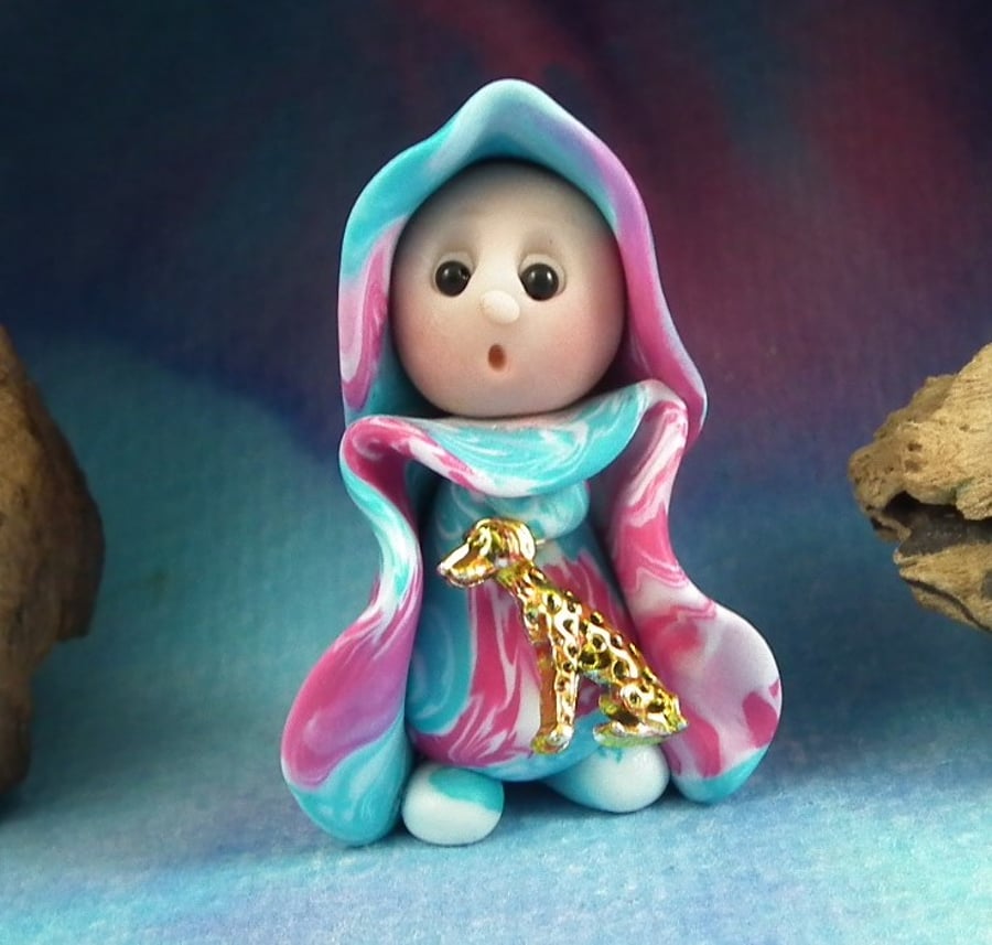 Summer Special ... Tiny Garden Gnome 'Wynn' with dog OOAK Sculpt by Ann Galvin