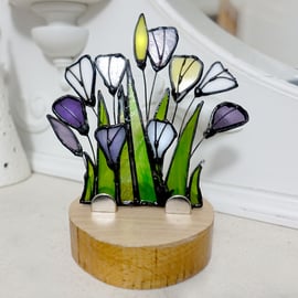 Crocus  Stained Glass Suncatcher Tea Light Holder - Housewarming Christmas Gifts