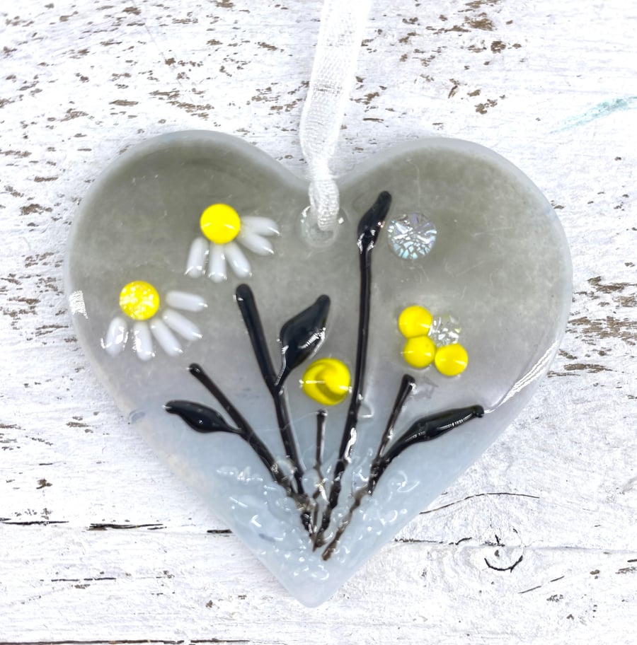 Just because... Meadow Glass Heart with personal message 