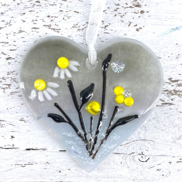 Just because... Meadow Glass Heart with personal message 