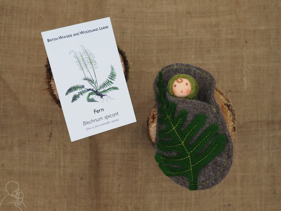 Fern leaf baby fairy doll - gift for forest lovers