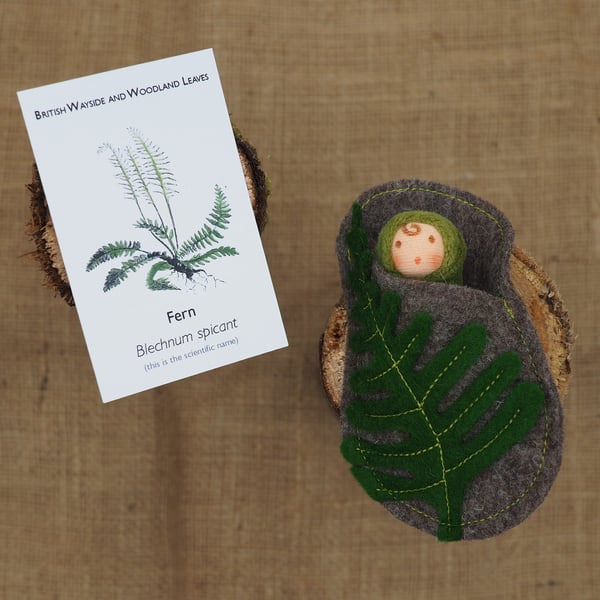 Fern leaf baby fairy doll - gift for forest lovers