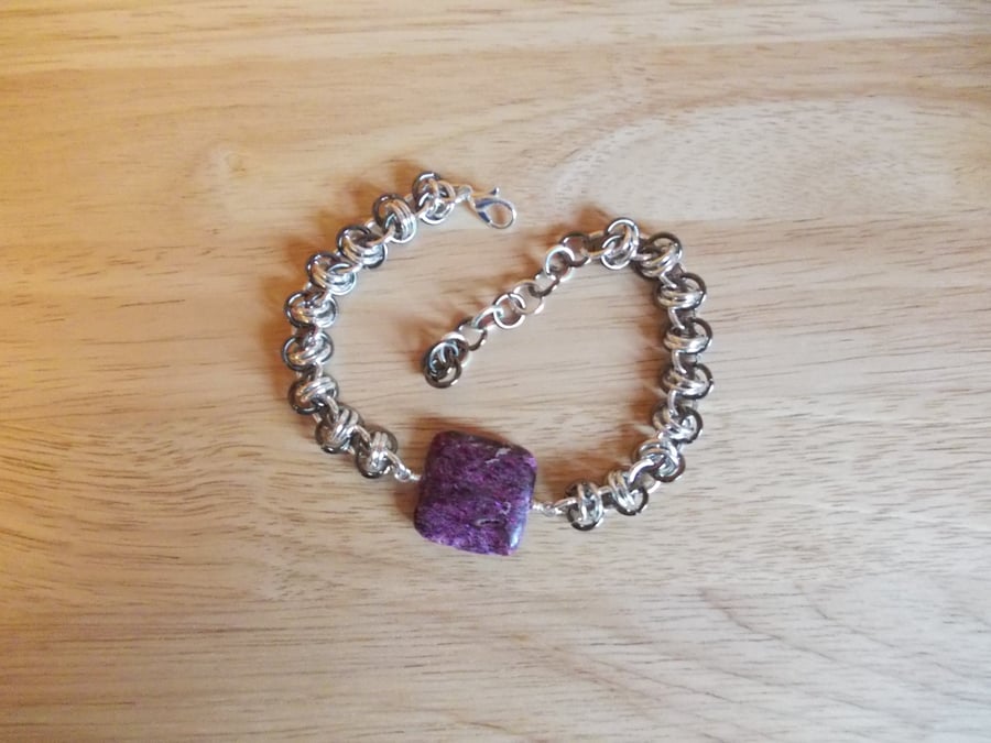 Purple impression jasper and chainmaille bracelet