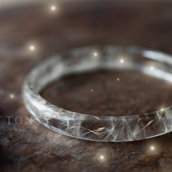 Dandelion Bangle Skinny Stacking Bangle Resin Bangle Stacking Bangles Gifts for 