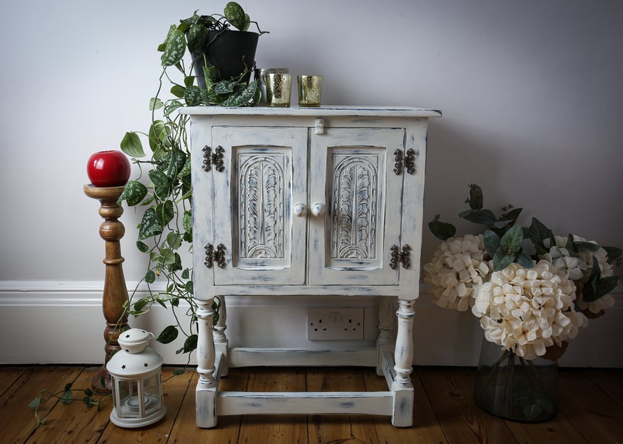Shabby Chic White and Blue Wooden Cabinet