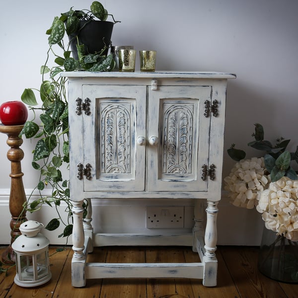 Shabby Chic White and Blue Wooden Cabinet