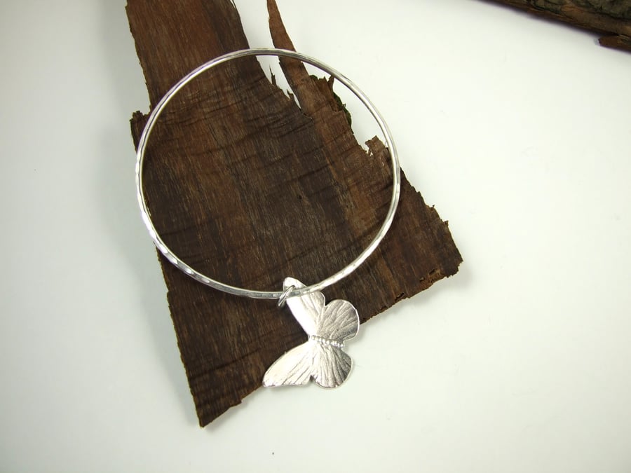 Sterling Silver Butterfly Charm Bangle