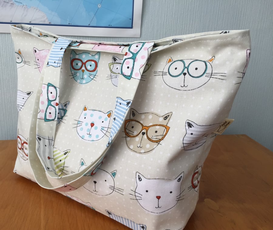 Cool Cats tote bag, Shoulder bag, Zippered tote bag