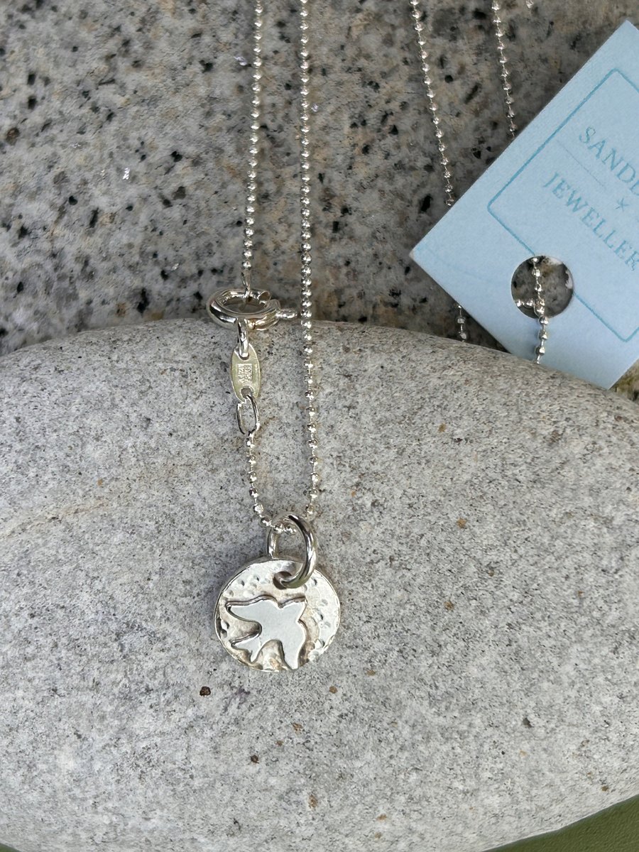 Bird necklace silver pendant 18" chain hand made in Dorset