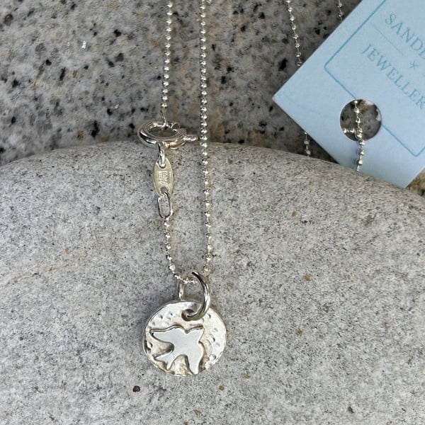 Bird necklace silver pendant 18" chain hand made in Dorset