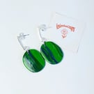 Green and blue marble oval dangle earrings