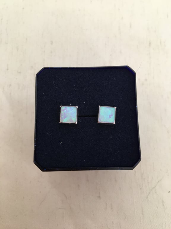 Beautiful Faux Opal Square Ear Studs