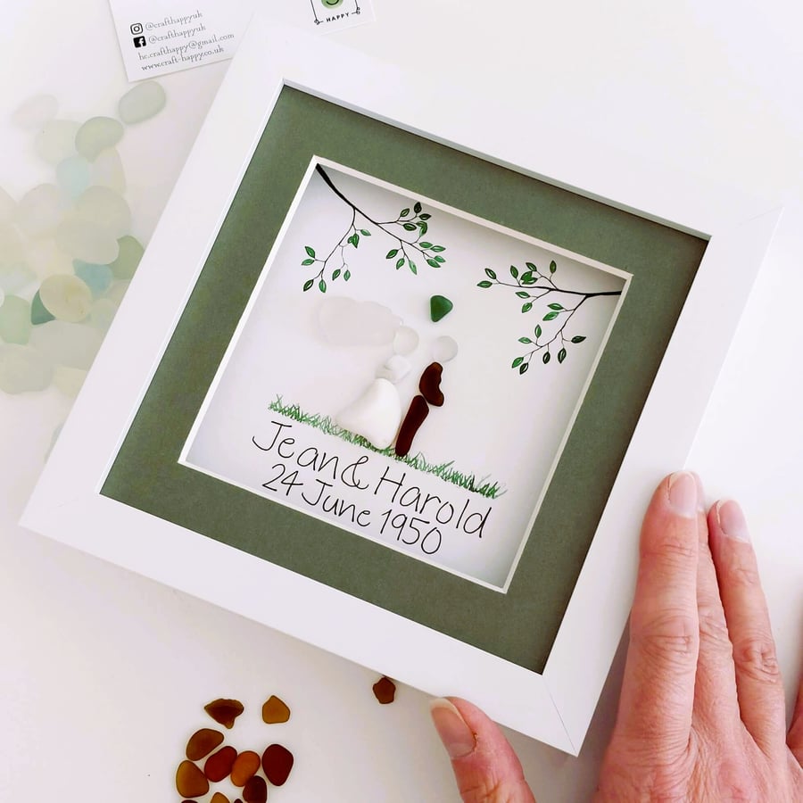 Personalised Sea Glass Wedding Gift - Customise with Names and Date