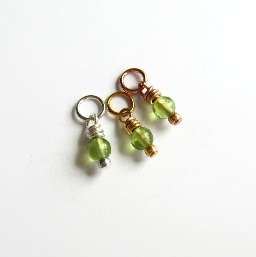 Genuine Peridot Gemstone Wire Wrapped Charm - August Birthstone - 3.5mm