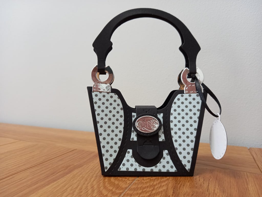 Blue Dotty "Tres Chic" Handbag style gift bag, handmade