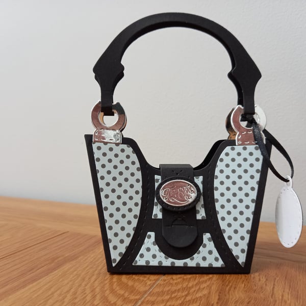 Blue Dotty "Tres Chic" Handbag style gift bag, handmade