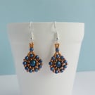 Copper and Dark Metallic Blue Beaded Earrings