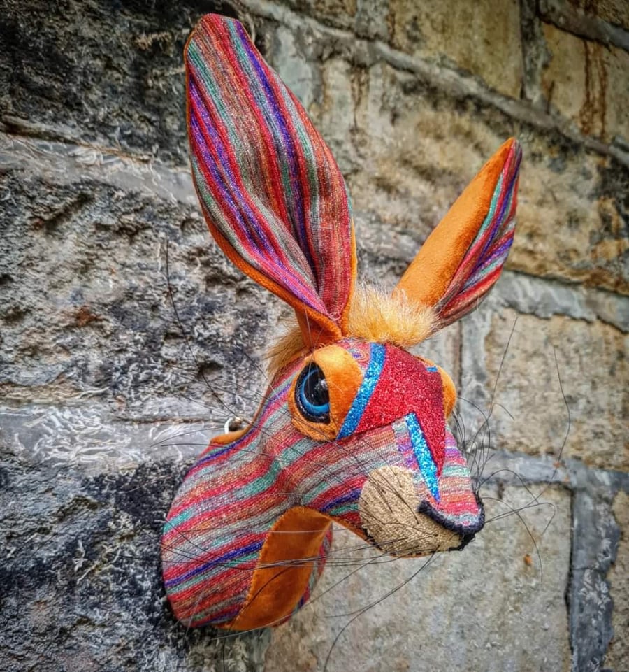 Faux hare head wall mount in multi coloured lur... - Folksy