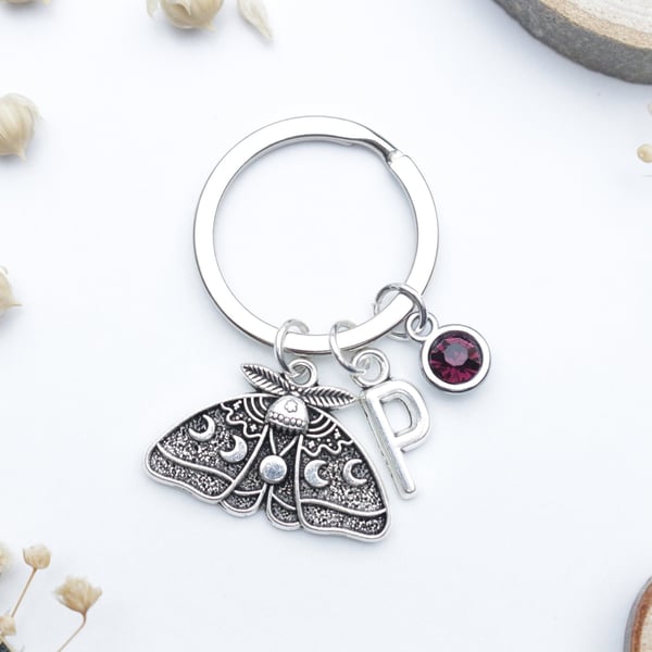 Lunar Moth Keyring - Witchy Jewellery. Moon Phase Keyring.