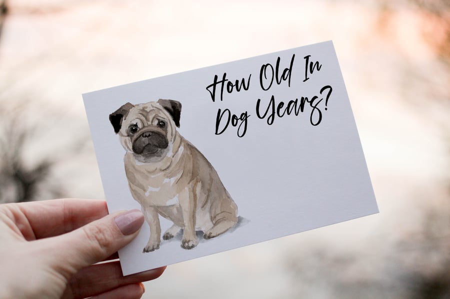 Pug Dog Birthday Card, Dog Birthday Card, Personalized