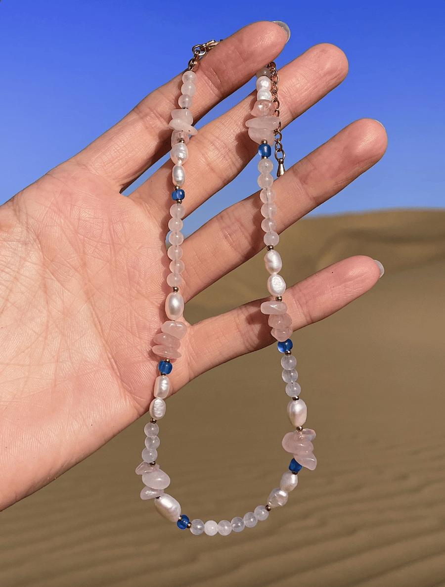 Handmade pink pearls and stones necklace, trending choker, fairy necklace