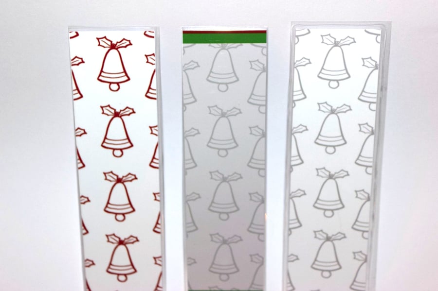 3 jingle bell christmas laminated reading bookmarks, giftset, christmas gift