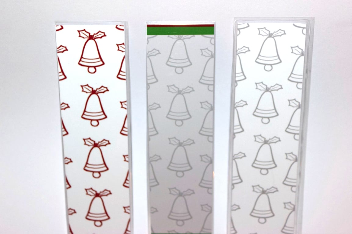 3 jingle bell christmas laminated reading bookmarks, giftset, christmas gift