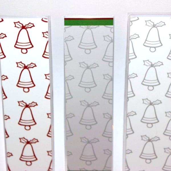 3 jingle bell christmas laminated reading bookmarks, giftset, christmas gift