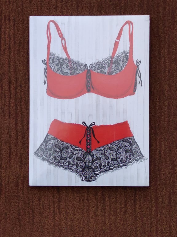 Notepad magnetic back. Red and black lingerie image from original painting