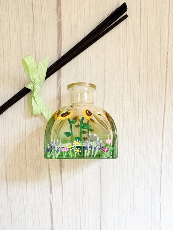 Reed Diffuser Bottle Hand Painted with Sunflowers 