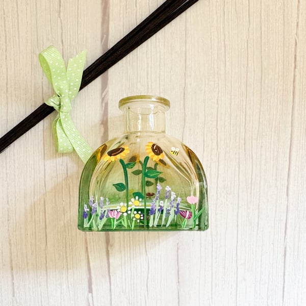 Reed Diffuser Bottle Hand Painted with Sunflowers 