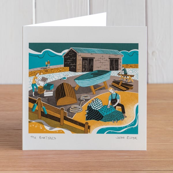 "The Boatyard" greetings card, blank inside