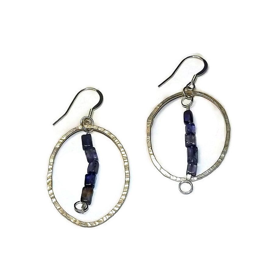 iolite and sterling silver hoop earrings