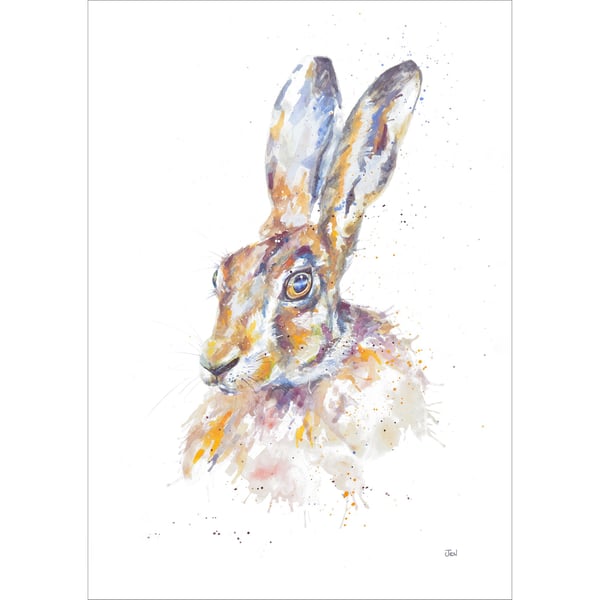 Hare watercolour print, painting, illustration, British, countryside, wildlife