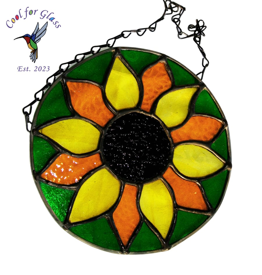 Stained glass sunflower round hanging sun catcher