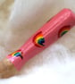 pink hand painted needle grip tool for needle felting with rainbow swishes - Image 1