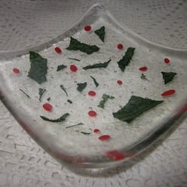 Handmade fused glass candy bowl - holly