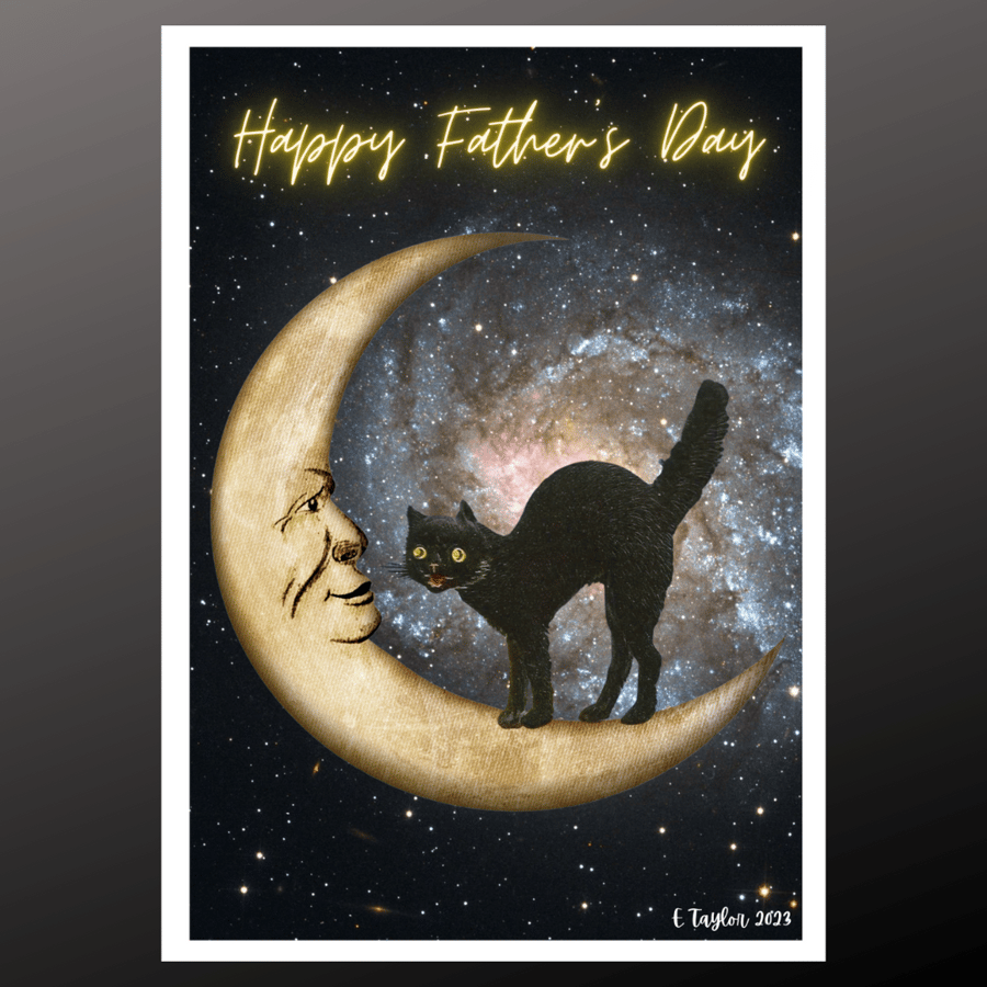 Happy Fathers Day Celestial Moon Black Cat Fantasy Art Gothic