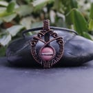 Circular Copper Wire Weave Pendant with Pink Glass - Perfectly Imperfect