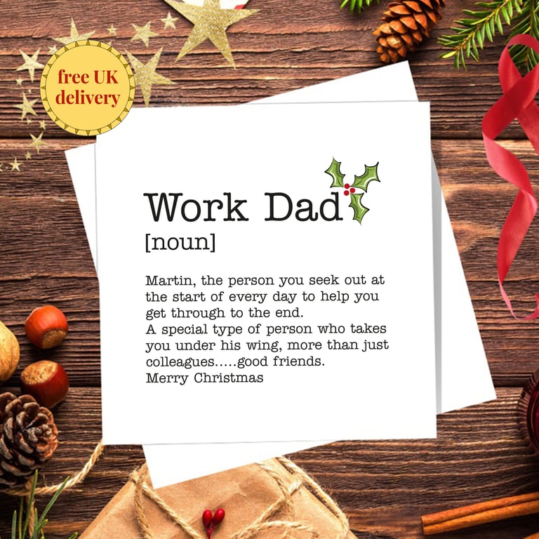 Work Dad Definition Christmas Card, personalised, blank inside