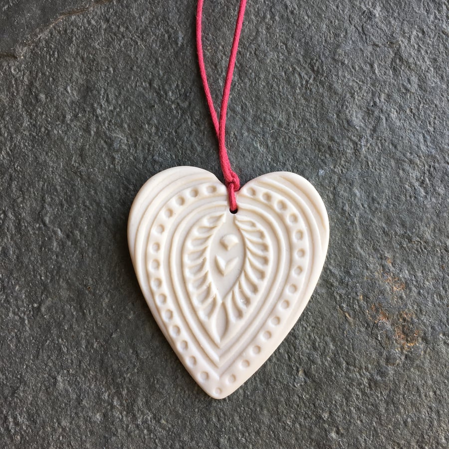 Folk Scandi Heart White Hygge Christmas decoration The Porcelain Menagerie 