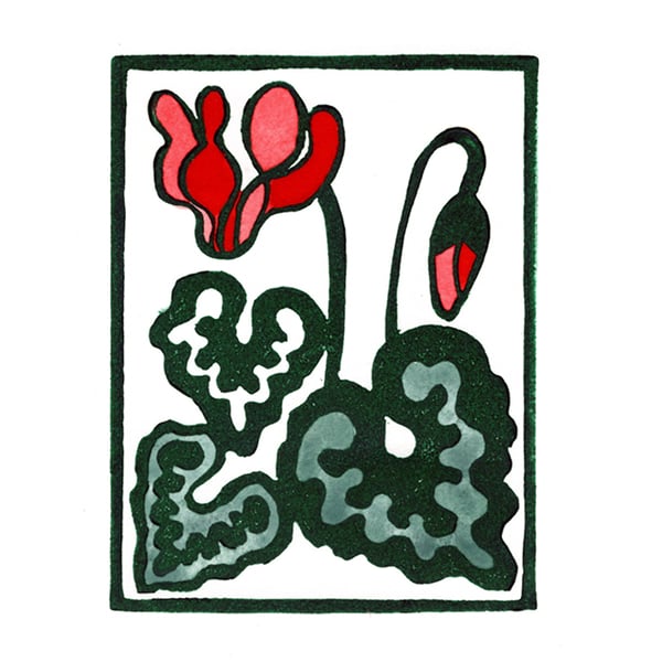 Cyclamen linocut mini print (free shipping worldwide)