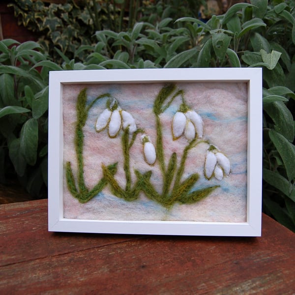 Snowdrops -  Needle felted  picture -  available with or without the frame