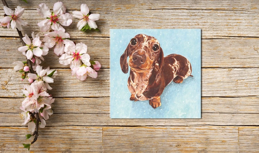 Dapple Dachshund Dog Card, Dogs, Personalised Dog Card or Leave Blank Inside